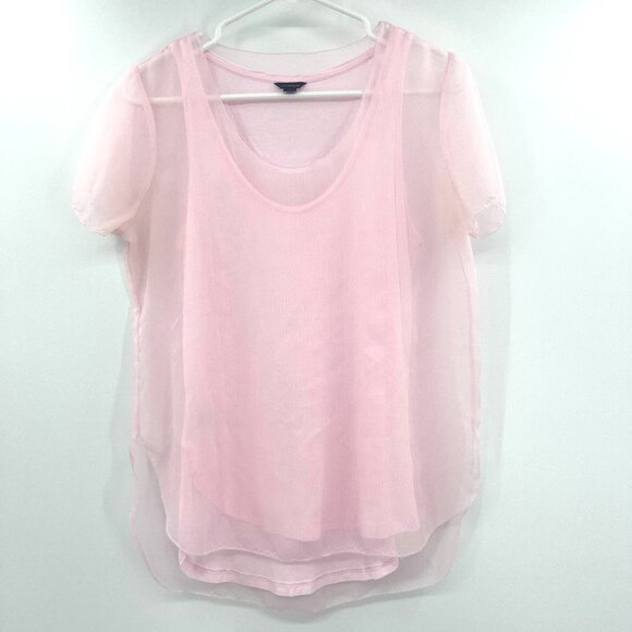 Ann Taylor Tops - Ann Taylor Blush Pink Double Layer Sheer Blouse Women's Small